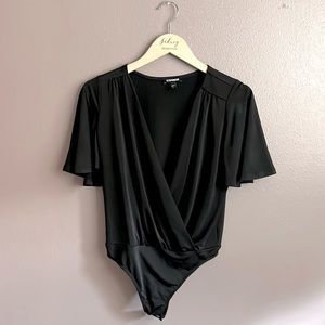 Express black wrap bodysuit with flutter sleeves, so comfy! Size Small.